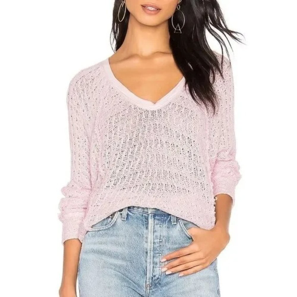Free People Baby Pink V-Neck Lightweight Knit Sweater